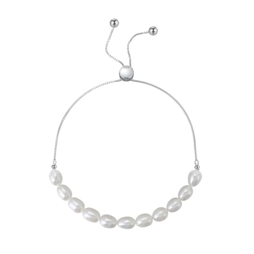 POTUBI Goldarmbänder for Frauen Perlenarmbänder for Frauen 925 Sterling Silber Barockperlenarmband Zierliches Goldarmband Perlenschmuck Geschenke for Frauen(Silver) von POTUBI