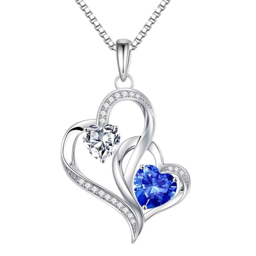 POTUBI Halskette for Frauen, Geburtsstein-Halskette Geschenke for Frauen - 925 Sterling Silber Doppelherz Geburtsstein-Halskette | Jahrestag Geburtstagsgeschenke for Frauen | Weihnachts POTUBI Halskette for Frauen, Geburtsstein-Halskette Geschenke for Frauen - 925 Sterling Silber Doppelherz Geburtsstein-Halskette | Jahrestag Geburtstagsgeschenke for Frauen | Weihnachts von POTUBI