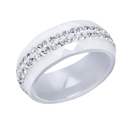 POTUBI Luxuriöser 8mm breiter Keramikring for trendige Damen S Hochzeitskeramikringe for Eheringe for Frauen Damenringe(White,9) von POTUBI