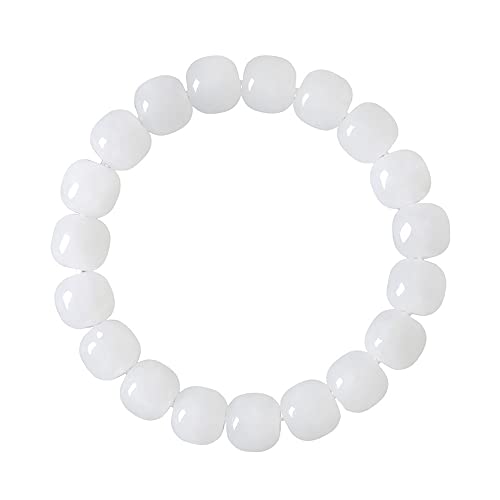 POTUBI Schlichtes, Elegantes Armband aus weißen Jadeperlen, 10 x 11 mm großes Armband aus natürlichen Hetian-Jadeperlen, Bezauberndes Schmuckgeschenk for Männer und Frauen von POTUBI