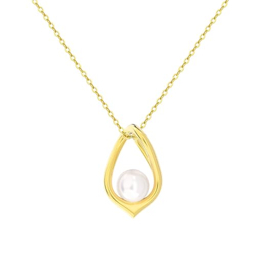POTUBI Süßwasserperlen-Anhängerketten for Damen, Sterlingsilber-Tropfen-Einzelperlenkette mit glänzendem 14-Karat-Gold, Hochzeitsschmuck, Geschenk for Braut und Brautjungfern von POTUBI