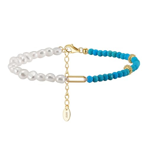 POTUBI Süßwasserperlen-Stapel-Freundschaftsarmbänder-Set for Frauen, zierliche handgefertigte Boho-Armbänder mit Türkisperlen, Schmuckgeschenk for Frauen und Freundin von POTUBI