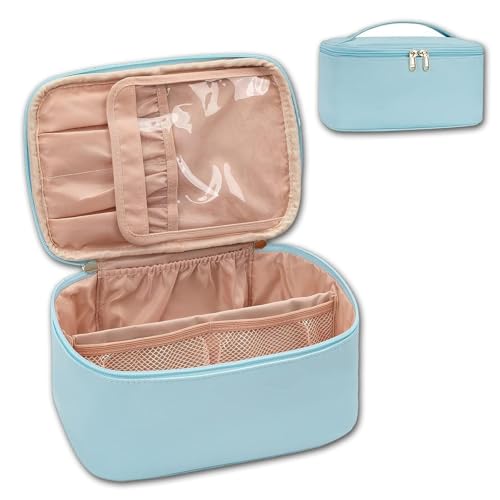 Reise-Kulturtasche, große Kapazität, Reise-Kosmetiktasche, große tragbare Make-up-Tasche mit Griff, wasserdichter Kulturbeutel mit transparenter Trennwand und Griff for Frauen und Mädchen (blau)(Blue) von POTUBI