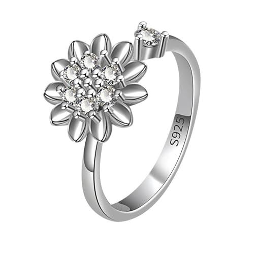 S925 Sterling Silber Blumen-Fidget-Ring, Spinnerringe for Frauen, Rotierender Angstring for Tochter, Mutter, Ehefrau, Freundin, Schwester, Freunde von POTUBI
