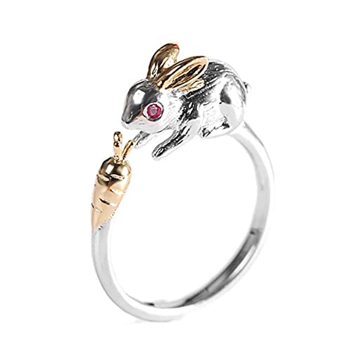 S925 Sterling Silber Kreative Kaninchenringe Damen Offene Kaninchen essen Rettichringe Niedliche Schmuckgeschenke for Schwestern Tochter Mama S925 Sterling Silber Kreative Kaninchenringe Damen Offene Kaninchen essen Rettichringe Niedliche Schmuckgeschenke for Schwestern Tochter Mama von POTUBI