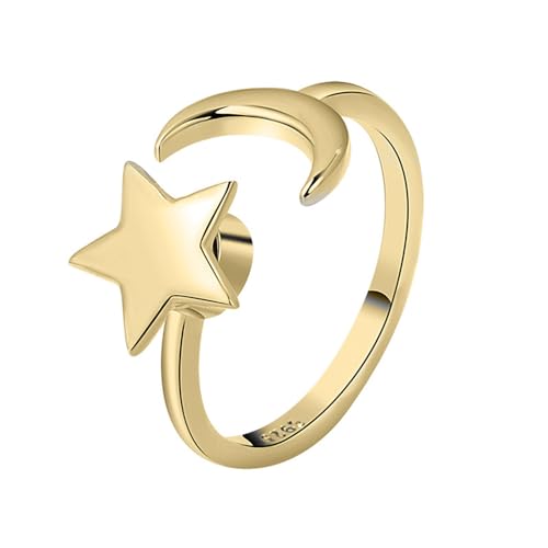 S925 Sterling Silber Mondstern-Ring, Spinner-Drehring for Damen, verstellbare offene Ringe for Ehefrau, Tochter, Mutter von POTUBI