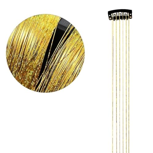 Shiny Threads Glitzer-Lametta-Set, 50 x 3,5 cm, Glitzer-String-Extensions for Damen-Kopfschmuck, DIY-Lametta-Accessoires (blau)(Gold) von POTUBI