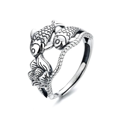Süßer offener Tier-Zeigefingerring, 925er Sterlingsilber, Karpfen-Lotus-Ring for Damen und Herren, offen, verstellbar, modischer Boho-Ring for Abschluss und Geburtstag Süßer offener Tier-Zeigefingerring, 925er Sterlingsilber, Karpfen-Lotus-Ring for Damen und Herren, offen, verstellbar, modischer Boho-Ring for Abschluss und Geburtstag von POTUBI