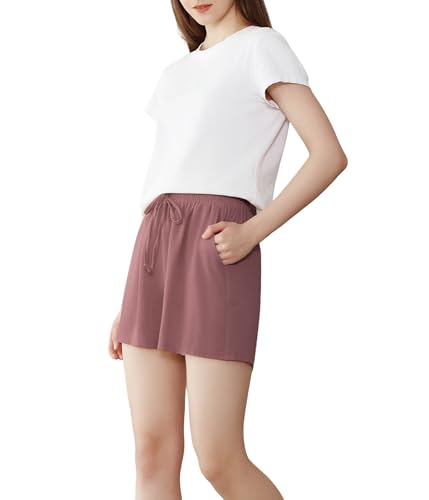 FP DE POWER FLOWER Damen Sommer Shorts Casual Sweat Shorts mit Taschen Bequeme Kordelzug Workout Shorts(LY129-Rose, S-M) von POWER FLOWER