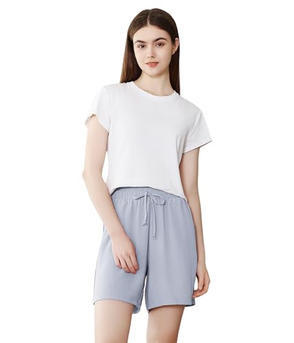 FP DE POWER FLOWER Damen Sommer Shorts Casual Sweat Shorts mit Taschen Bequeme Kordelzug Workout Shorts(LY178-Blue, L-XL) von POWER FLOWER