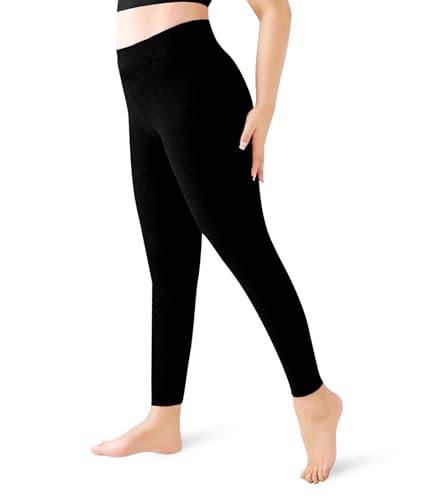 POWER FLOWER Damen Thermo-Leggings mit extra dickem Fleecefutter – Hoher Bund, Schlanke Passform, Warme Winterstrumpfhose (9666-Black, XXL-3XL) von POWER FLOWER