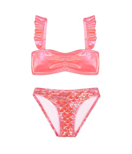 POWER FLOWER Mädchen Badeanzug Zwei-Teile Bikini Sets Tankini Sets Schwimmanzug für Mädchen 4-12 Jahre (10-12Years, LA609-1-Red) von POWER FLOWER