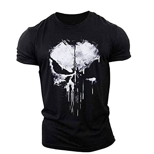 Funktionsshirt Herren Pun.ish-er, Moderner Short Sleeve G.ym Shirt, Herren Sommer T-Shirt für Bodybuilding Training-Black||4XL von POWERFY