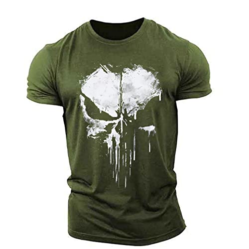 Funktionsshirt Herren Pun.ish-er, Moderner Short Sleeve G.ym Shirt, Herren Sommer T-Shirt für Bodybuilding Training-Green||L von POWERFY