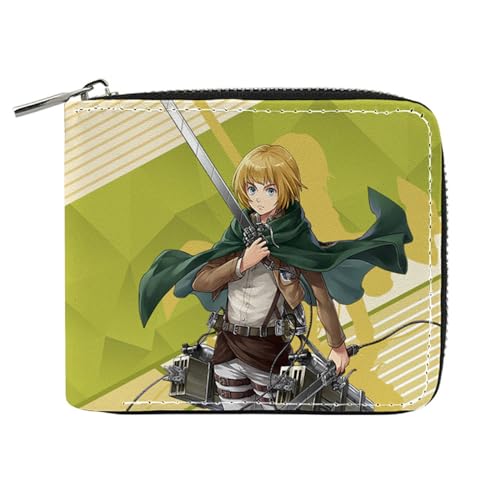 POWERFY Attack On Ti-tan Anime Wallet, Geldbörse Damen Leder mit Reißverschluss, Reisegeldbeutel für Kinder Geld Geldscheinfach und Münzfach(Color:Multicolor 4) von POWERFY