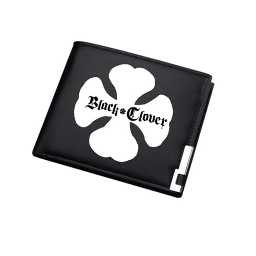 POWERFY Black Clov-er Portemonnaie Anime, Jugend Karikatur Portemonnaie Klein, PU-Leder Münzbörse mit Sichtfenster, für Damen Herren Mädchen Jungen(Color:Black 10) von POWERFY