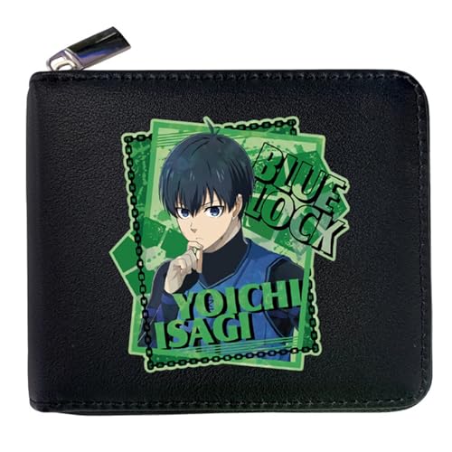 POWERFY Blue Lo-ck Geldtasche Anime, Reißverschluss Portemonnaie Leder, Kindergeldbörse für Ausweis Banknote Münze Foto(Color:Black 1) von POWERFY