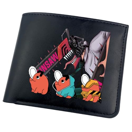 POWERFY Chains-aw Man Geldbörse Anime, Cartoon-Münztasche Kleine Geldbörse, Kunstleder Kreditkartenetui Scheckkartenetui, für Damen Herren Mädchen Jungen(Color:Black 1) von POWERFY