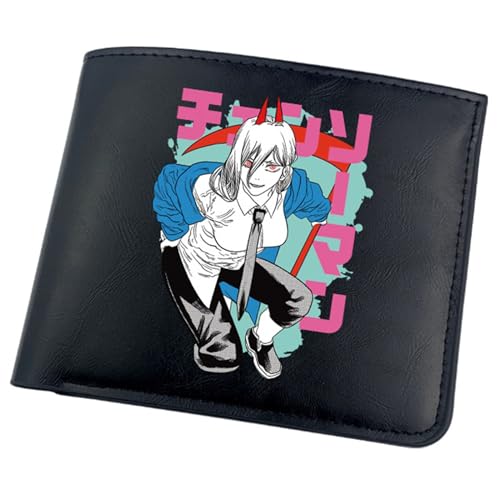 POWERFY Chains-aw Man Geldbörse Anime, Cartoon-Münztasche Kleine Geldbörse, Kunstleder Kreditkartenetui Scheckkartenetui, für Damen Herren Mädchen Jungen(Color:Black 2) von POWERFY