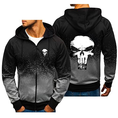 POWERFY Hoodie Herren Pullover Pun.ish-er, Zipper Langarm Hoodie mit Kapuze, Unisex Kapuzenjacke Mode Jacke Trainingsanzug-Grey||XXL von POWERFY