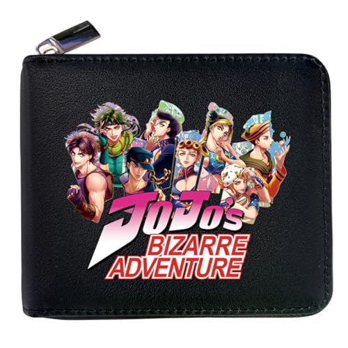POWERFY Jo-Jo's Bizar-re Adventu-re Anime Geldbörse, Lustig Süß Spaß Card Holder Wallet, Schlüsselanhänger Geldtasche (Color:Black 6) von POWERFY