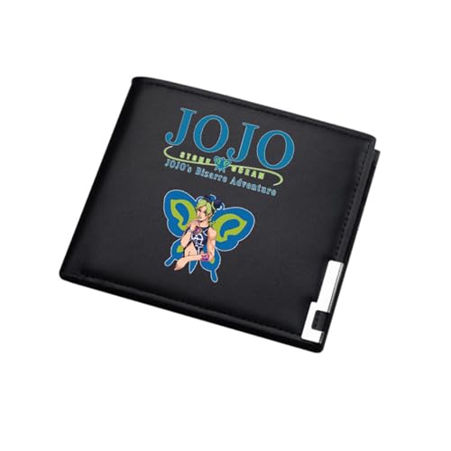 POWERFY Jo-Jo's Bizar-re Adventu-re Geldbeutel Kinder, Schmale Bi-Fold Geldbeutel Klein Damen, Kunstleder Geldbörse Münzbörse Wallet, für Jugend(Color:Black 2) von POWERFY