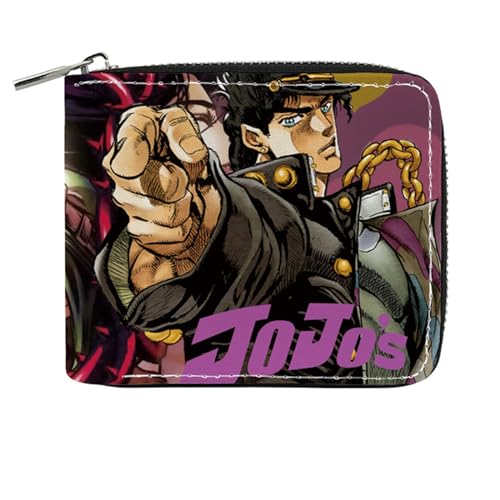 POWERFY Jo-Jo's Bizar-re Adventu-re Geldtasche Anime, Reißverschluss Portemonnaie Leder, Scheckkartenetui für Teenager und Junge Mädchen(Color:Multicolor 11) von POWERFY