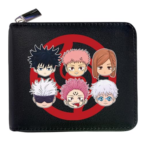 POWERFY Jujut-su Kais-en Geldbeutel Anime, Kunstleder Kartenetui mit Münzfach, Schlüsselanhänger Geldtasche (Color:Black 16) von POWERFY