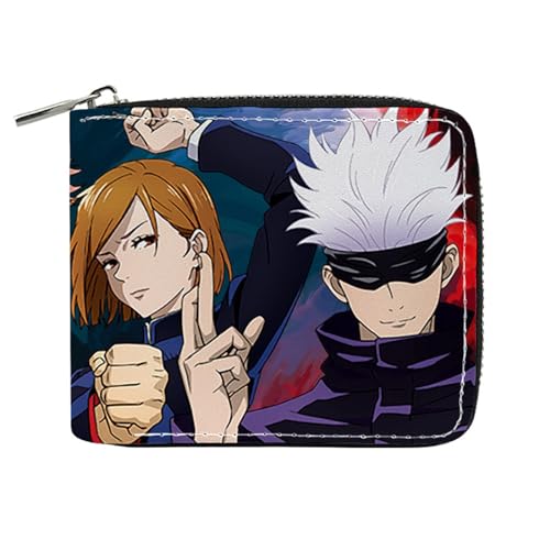 POWERFY Jujut-su Kais-en Geldtasche Anime, Reißverschluss Portemonnaie Leder, Mädchen Geldtasche mit Münzfach und Geldscheinfach(Color:Multicolor 12) von POWERFY