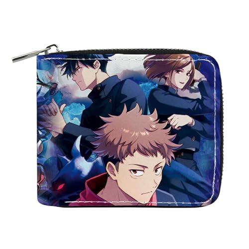 POWERFY Jujut-su Kais-en Geldtasche Anime, Reißverschluss Portemonnaie Leder, Mädchen Geldtasche mit Münzfach und Geldscheinfach(Color:Multicolor 14) von POWERFY