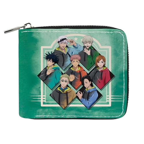 POWERFY Jujut-su Kais-en Geldtasche Anime, Reißverschluss Portemonnaie Leder, Mädchen Geldtasche mit Münzfach und Geldscheinfach(Color:Multicolor 4) von POWERFY