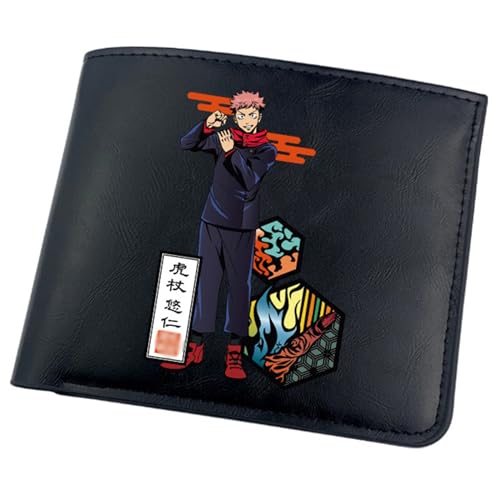 POWERFY Jujut-su Kais-en Portmonee Anime, Zweifach Gefalteter Geldbörse Klein, PU-Leder Wallet Geldbörsen mit Münzfach, für Ausweis Banknote Münze Foto(Color:Black 1) von POWERFY