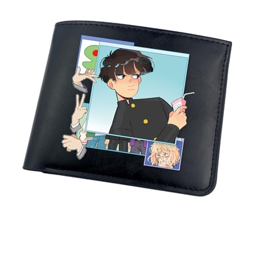 POWERFY M-ob Psyc-ho 100 Portemonnaie Anime, Cartoon-Münztasche Kleine Geldbörse, Kunstleder Kartenetui Geldtasche mit Münzfach, für Jungen und Mädchen(Color:Black 8) von POWERFY