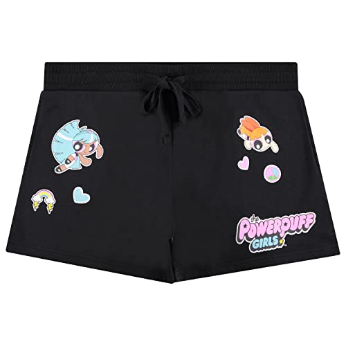 POWERPUFF GIRLS Damen Athletic Shorts – Blossom Bubble and Buttercup Shorts – Throwback Shorts, Schwarz, Groß von POWERPUFF GIRLS