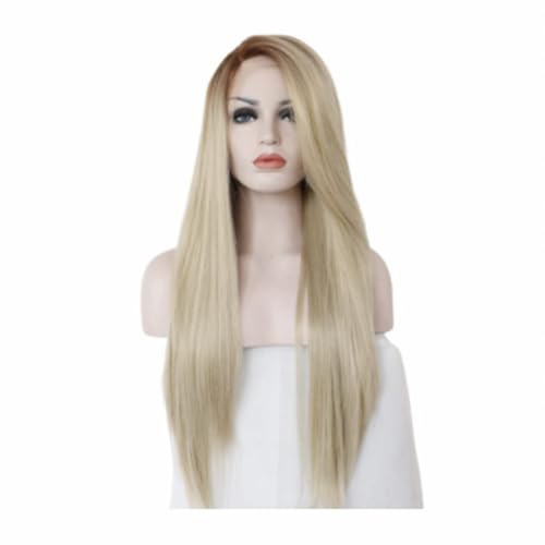 24 Zoll Farbverlauf Blonde Perücken Damen Front Lace Styling Lange Glatte Haare Flauschige Natürliche Mode Perücke von POWHA