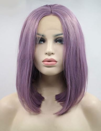 Kurze Bob-Lila-Synthetik-Lace-Front-Perücken Für Frauen, Glattes Haar, Cosplay, Tägliche Party-Perücke von POWHA