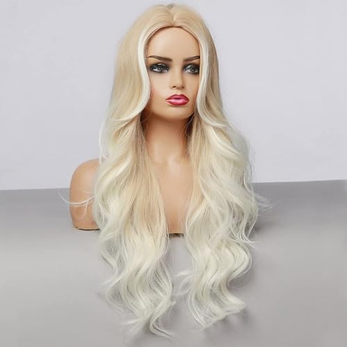 Lange Gewellte Ombre-Braun-Blond-Perücken Für Damen, 71,1 Cm, Lockige Perücke Für Tägliches Party-Cosplay von POWHA