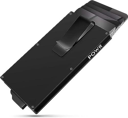 POWR Kartenetui Cardholder - EC Karten Etui und Kreditkartenetui Herren - RFID Schutz & NFC Blocker Kartenhalter Metall - Schmales Karten Wallet Portemonnaie Herren (Schwarz mit schwarzer Geldklammer) von POWR