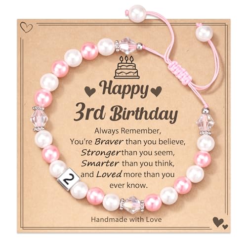 POWWA Geschenk Mädchen 3 Jahre, Geschenk 3 Jahre Mädchen Geburtstag Armband Mädchen Personalisiert für 3 Jährige Mädchen 3 Year Old Girl Birthday Gift von POWWA