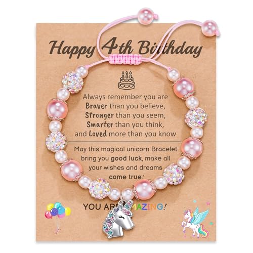 POWWA Geschenk Mädchen 4 Jahre, Geschenk 4 Jahre Mädchen Armband Mädchen Personalisiert Geburtstag für 4 Jährige Mädchen 4 Year Old Girl Birthday Gifts von POWWA