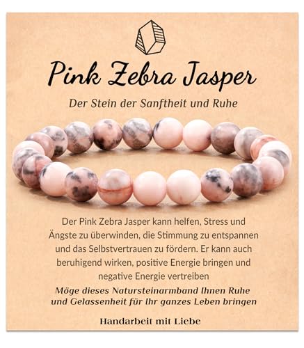 POWWA Armband Damen Geschenke für Frauen, Pink Zebra Jasper Armband Geschenk Weihnachten Freundin Geburtstag für Frauen Adventskalender Lustige Beste Freundin Paar Geschenke für Teenager Mädchen von POWWA