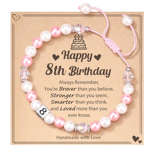 POWWA Geschenk Mädchen 8 Jahre Alt, Geschenk 8 Jahre Mädchen Geburtstag Armband Mädchen Personalisiert für 8 Jährige Mädchen 8 Year Old Girl Birthday Gift von POWWA