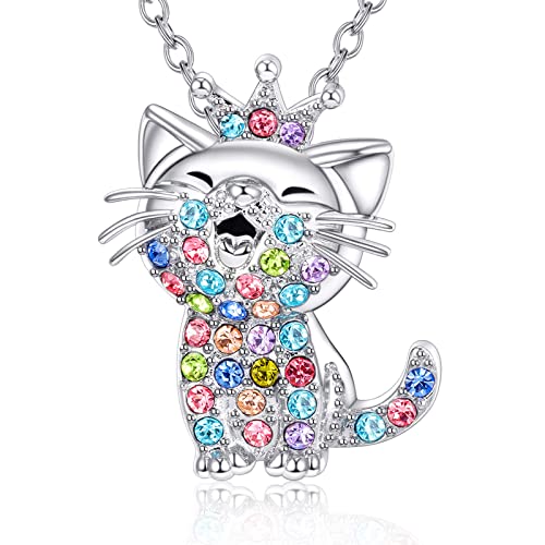 POWWA Kette Mädchen Katzen Kette für Mädchen Tochter Schmuck für Enkelin Mädchen Kinder, Katzenliebhaber Geschenke Tochter liebte Halskette 18 + 2,3 Zoll Kette von POWWA