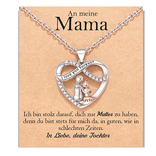 POWWA Mama Kette Beste Mama Geschenke von Tochter Mutter Geburtstagsgeschenke Herz Infinity Halskette Muttertag Schmuck Geschenk für Damen von POWWA