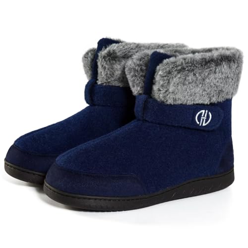 POYLONU Hüttenschuhe Herren Plüsch Gefüttert Damen Hausstiefel Winter Hohe Hausschuhe Warm Geschlossen Filz Pantoffeln Hüttenstiefel Filzpantoffeln Größe 38 39 Blau von POYLONU