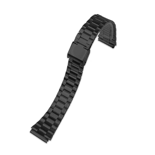 POYNMRE 18 mm feines Stahlarmband, kompatibel mit CASIO A158/A159/A168/A169/B650 AQ230/700 A158W A168 Classic AE-1200, silber-schwarzes Metallarmband(Black A) von POYNMRE