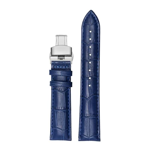 POYNMRE 18mm 20 mm 22 mm Cowide Watchband kompatibel mit Casio Ocean Heart EFB-670/530 EFV-600 EFS-S500 Leder-Uhren-Band-Armbandarmband Schwarz Blau(S royal blue-silve B,22mm) von POYNMRE