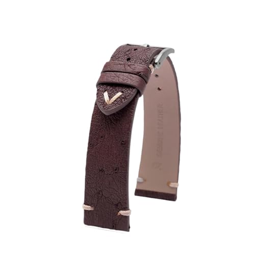 POYNMRE 18mm 20 mm 22 mm Vintage Strauß Leder -Uhrband -kompatibel mit Seiko Prospex Green Water Ghost Omega Seamaster 300 Uhrengurt Armband(Brown-silver,22mm) von POYNMRE