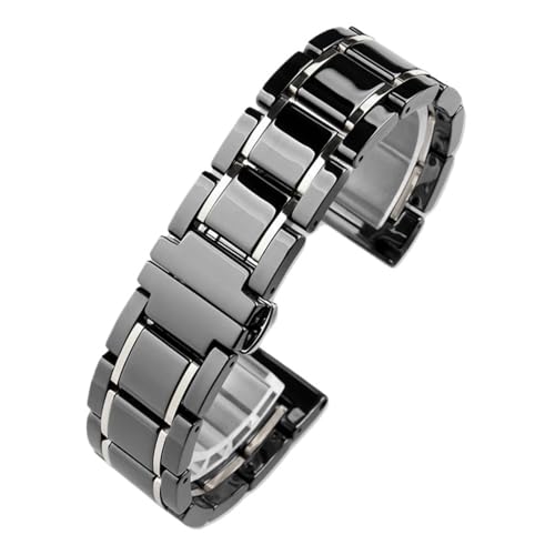 POYNMRE 23 mm Keramik-Edelstahlarmband, kompatibel mit Casio PROTREK-Serie PRW-30 PRW-50 PRW-60 PRW-70YT, wasserdichtes Sportuhrenarmband(A Black-sivler) von POYNMRE
