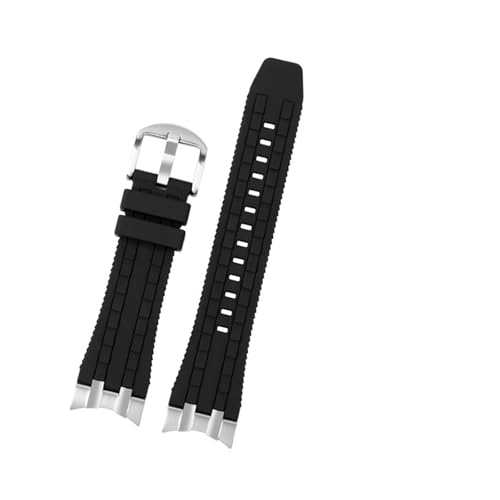 POYNMRE 24 mm Gummiarmband kompatibel mit Citizen Sky Eagle JY8051-08E JY8051-59 JY8058 Armband mit gebogenem Edelstahl-Anschlussband(Black-silver buckle,24mm) von POYNMRE